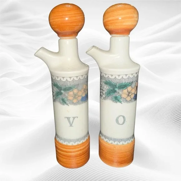 Goebel Burgund Floral Porcelain Vinegar‎ and Oil Set West Germany With Stoppers