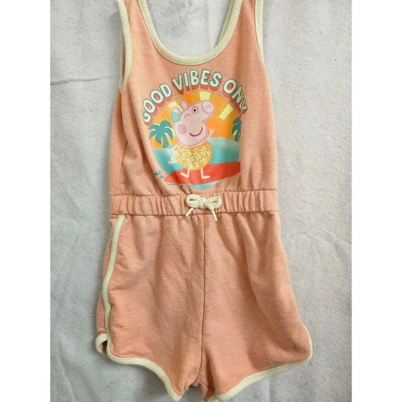 Peppa Pig Girls Peach/pink Romper Good Vibes Only 3T Summer Sleeveless