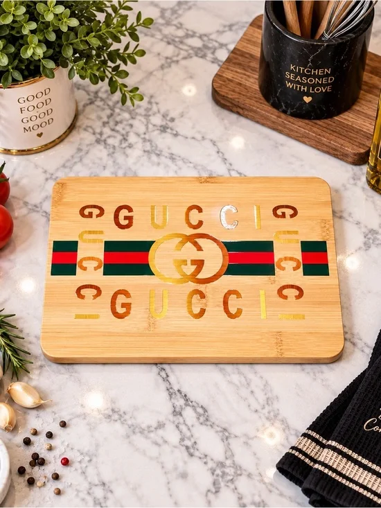 Bamboo Cutting Board with Green & Red Striped Logo