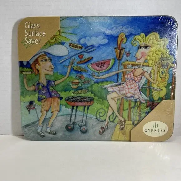 Karen Rossi Art Counter Glass Cutting Board/Surface Saver-Barbecue Design 10