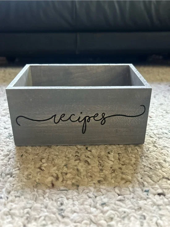 Gray Wooden Recipe Box Organizer