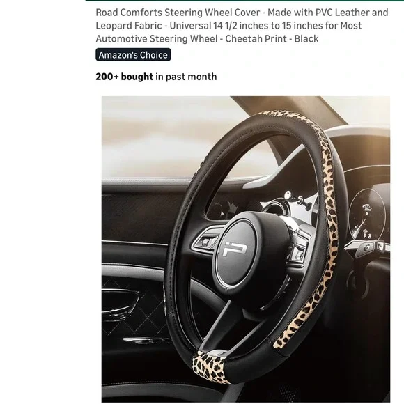 Cheetah Print Comforts Steering Wheel Cover Black PVC Leather Universal Fit
