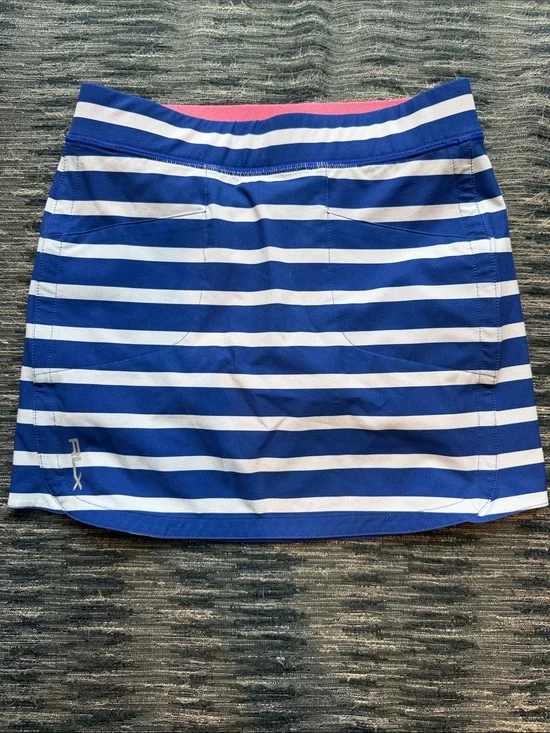 RLX Ralph Lauren Blue and White Striped Tennis golf Skort with Pink Waistband