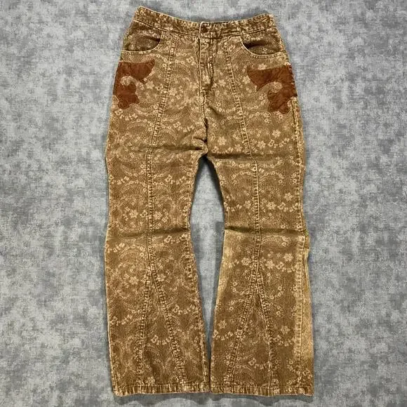 Vintage 2003 Bratz Girls Corduroy Pants Youth 10/12 Y2K Brown Embroidered Flare