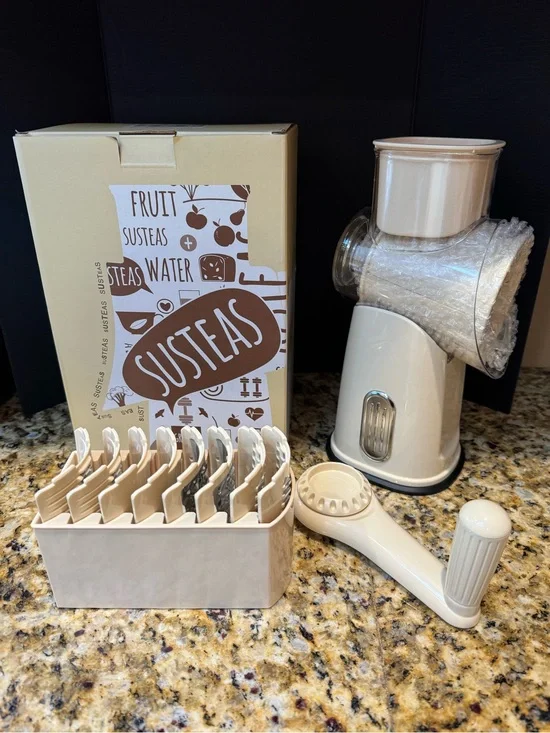 SUSTEAS Rotary Cheese Grater & Vegetable Slicer with Blade Set: new in box beige