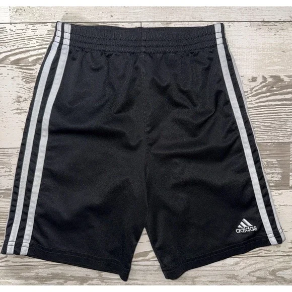 Adidas Shorts Boys 7 Black 3 Stripe Athletic Elastic Waist Soccer Gym Training