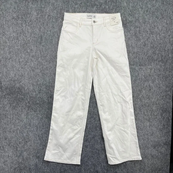 Abercrombie Wide Leg Jeans Kids 13/14 High Rise White Braided Pocket Trim New
