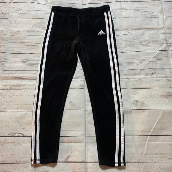 Adidas Soft Track Pants‎ Black w/ White Stripes Youth Girl's Size Large (7-8)