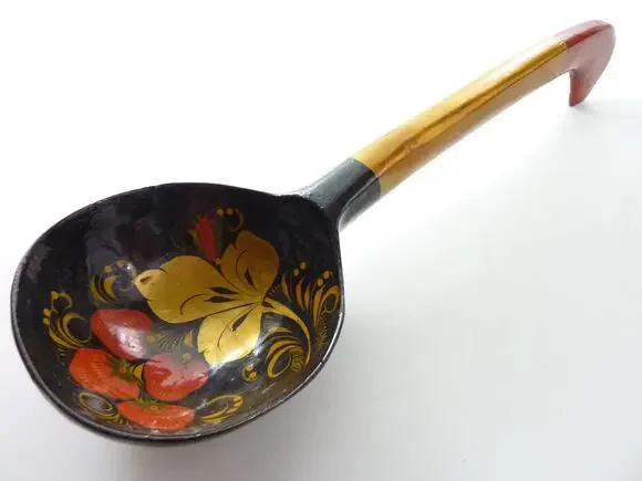 Vintage Russian Khokhloma Lacquer Spoon Strawberry Hand Painted Wood Serving 11
