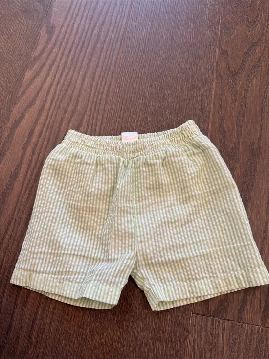 Kids Light Green Striped Seersucker Pull-On Shorts