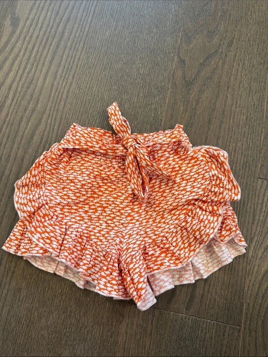 Girls' Orange Tie-Waist Ruffle Shorts