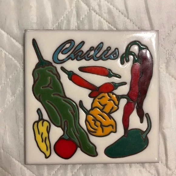 Masterworks Ceramic Art Tile Trivet Coaster‎ Chili Peppers made in USA