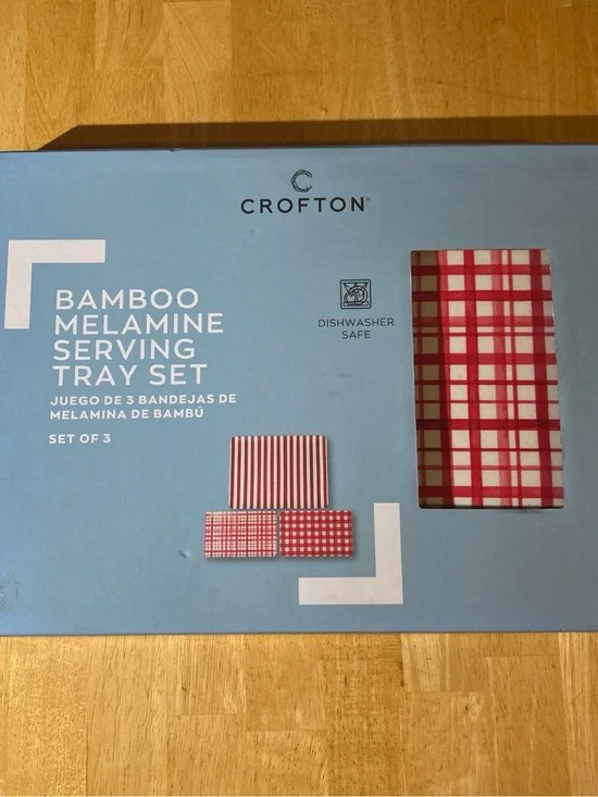 Crofton Red and White Plaid Bamboo Melamine Tray Set