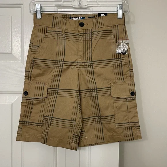 Tony Hawk Boys Youth Size 8 Shorts Brown Plaid Casual Large Net Lined Pockets NW