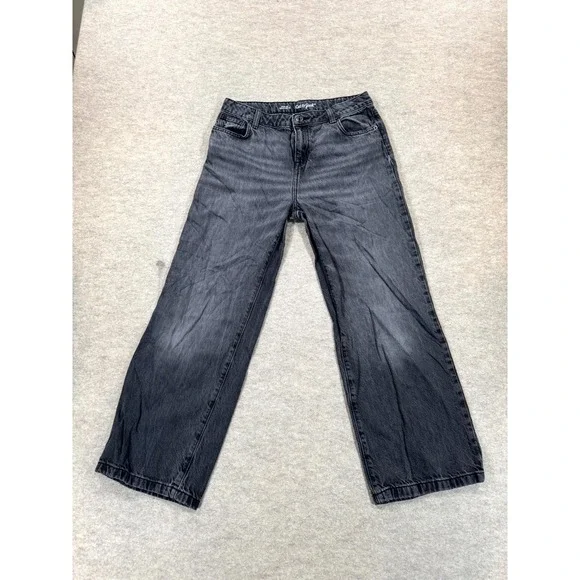 Cat & Jack Wide Leg Jeans Girls 16 Black Denim Dark Wash Logo Cotton Mid Rise