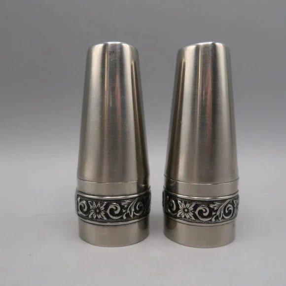 Vintage International Decorator Stainless Salt & Pepper Shakers 18-8 Metal Japan