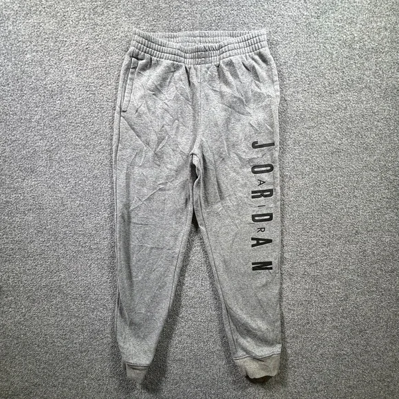 Jordan Joggers Sweatpants kid Large Gray Fleece Graphic Logo Athletic Sportswear