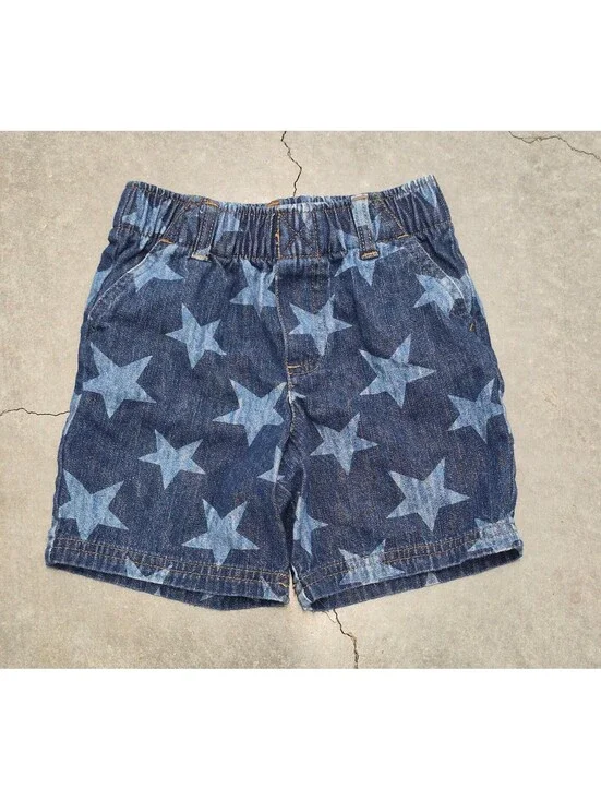 Star Pattern Blue Denim Toddler Shorts