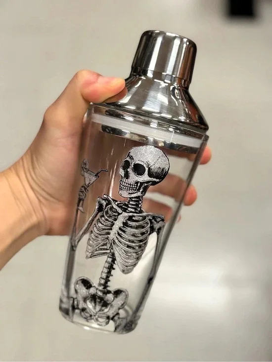 Skeleton Cocktail Shaker in Clear & Silver New