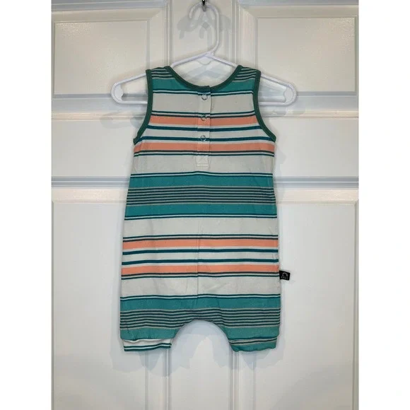 Rags Kids 12-18 Months Striped Sleeveless Romper Jumpsuit Coral Teal‎ White