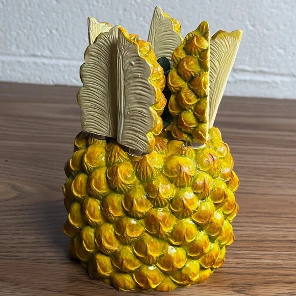 VTG MCM Ceramic Pineapple‎ Cheese Spreader Appetizer Knife Caddy Set