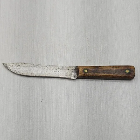 Vintage‎ Ontario Knife Co Tru-Edge Old Hickory Butcher Knife Wood Handle 9.5in