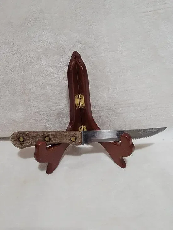 Vintage Serrated Steak Knife with wood handle and brass pins