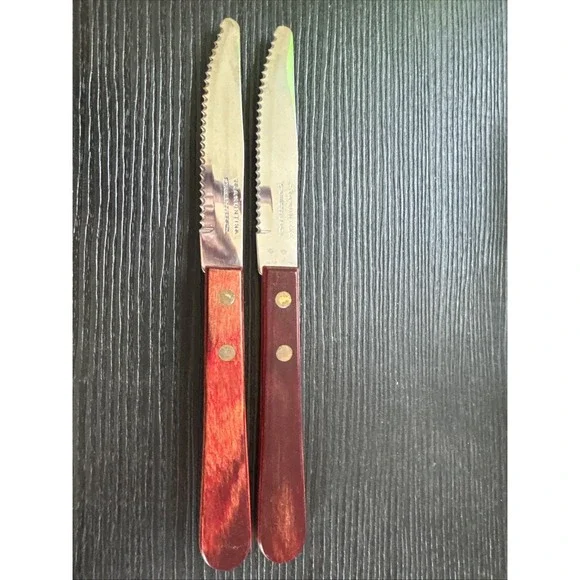 Set of 2 Tramontina Stainless Brazil Wood Handle Steak Knives 4