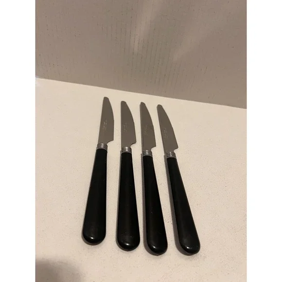 GIBSON‎ Knives Flatware Vintage Utensils 4pc Retro Black Handles Flatware