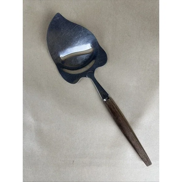 Vintage MCM Cheese Plane Slicer Stainless Steel‎ Serrated Edge Wood Handle Japan