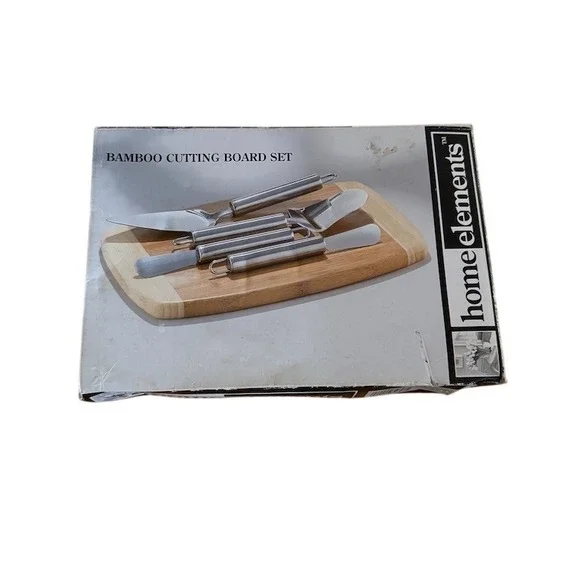 Home Elements Cutting Board Set w/ 4 Cheese Tools Brown Rectangle‎ 12.5x8 bamboo