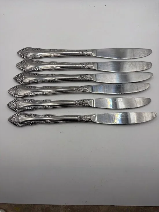 Rogers‎ Stainless Korea Vintage Floral Flat Handle Dinner Knives Set Of 6