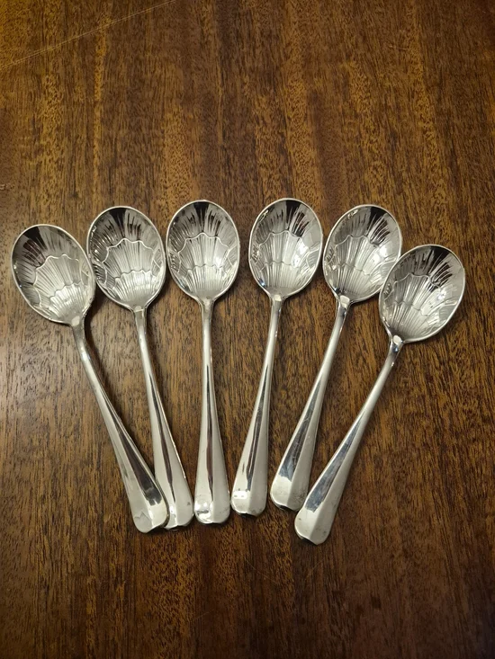 Silver Plated ‎ Floral-Scallop Dessert Spoon Set - 6 Pieces Made In Italy