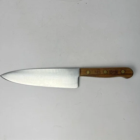Chicago Cutlery 42S Chef Knife 8 Inch Brown‎ Walnut Wood Handle Vintage