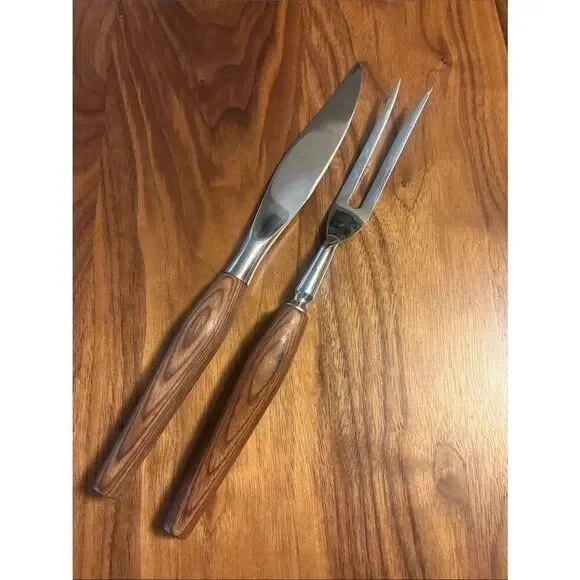 Vintage Mode Danish Wood-Handle Carving Set - Knife & Fork