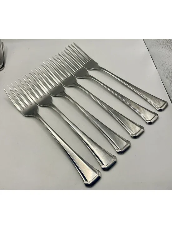 6- SSS Oneida MAESTRO ST LEGER Stainless Flatware Dinner Fork Lot ~ 7 3/8”