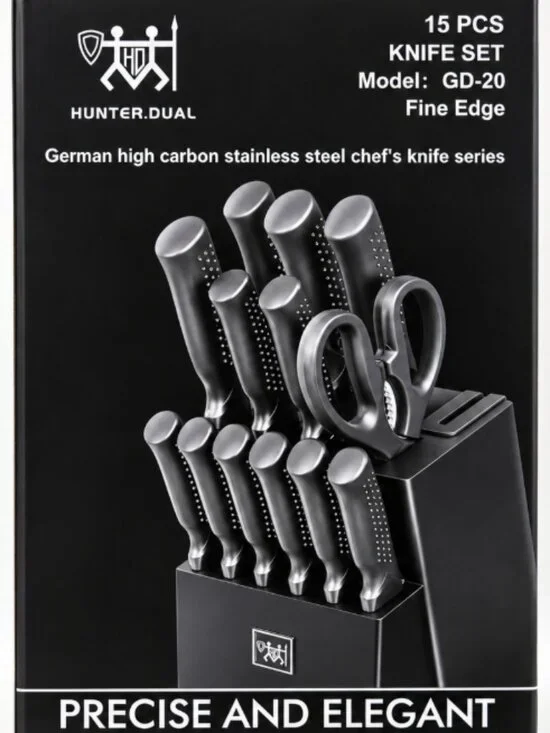 Hunter.Dual 15-Piece German High Carbon Stainless Steel Knife Set with Block – M