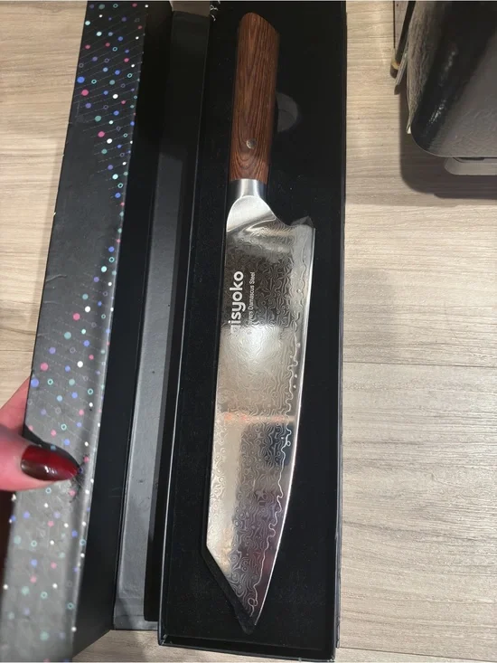 Damascus Stainless Steel Kitchen Knife with Brown Wood Handle