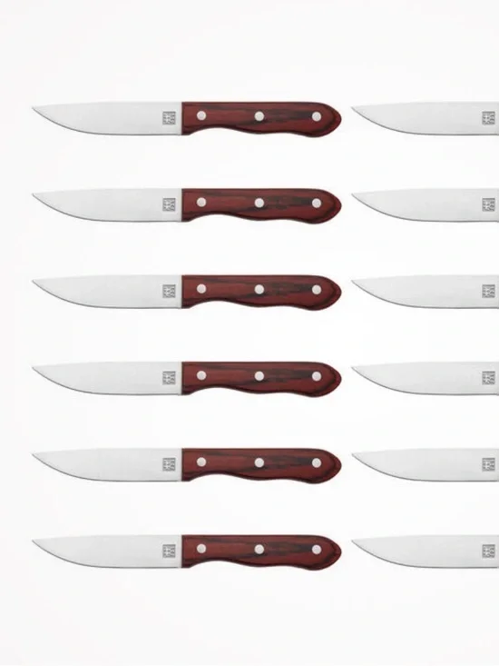 Classic Wooden-Handle Steak Knives - Brown (Set of 12)