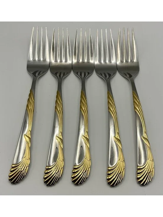 (5) Sasaki WINGS Gold Accent Gerald Patrick Stainless Salad Fork Lot ~ 6.75”