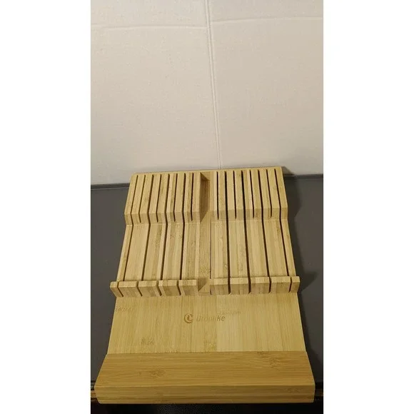 Utoplike Bamboo In-Drawer Knife Block Organizer Natural Wood Excellent Condition