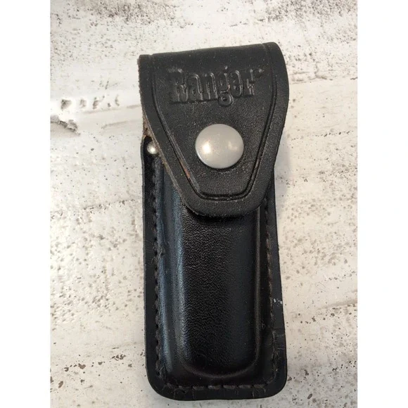 Vintage Case Folding Blade Knife Sheath Black Leather Belt Pouch Case 5