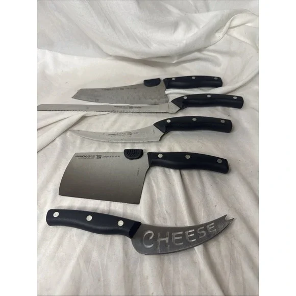 Miracle Blade III 5 Pc Knife Chop Carve Cheese Rock Filet 17 Slot Wood Block Lot
