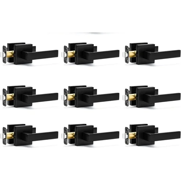 9 Pack Passage Door Handles Matte Black Door Knobs, Interior Door Knobs Squar...