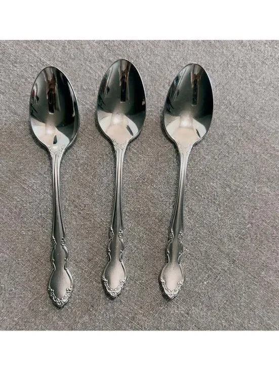 Vintage Oneida USA Plantation Stainless Steel Spoons Floral Set of 3