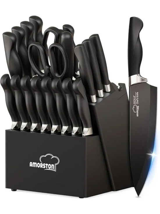 21-Piece Ultra-Sharp Kitchen Knife Set with Block & Sharpener, Ergonomic