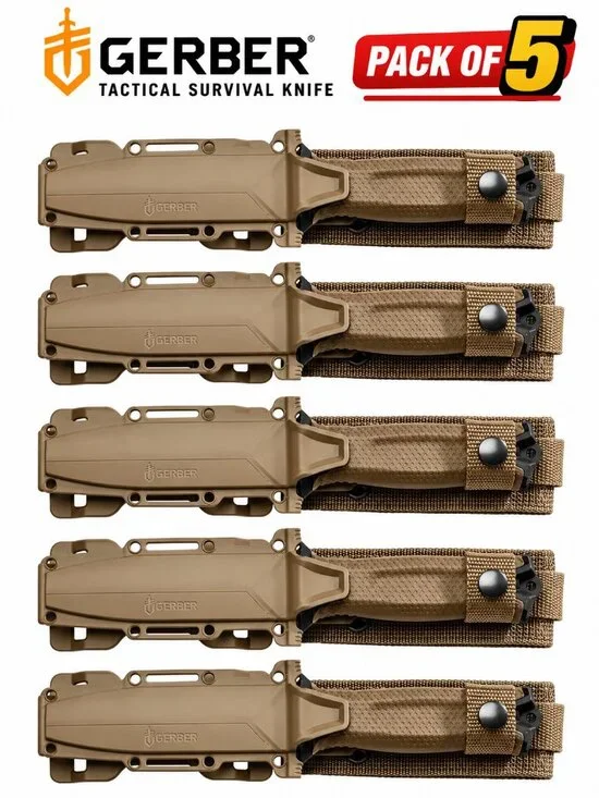 Gerber StrongArm Knife – Coyote Brown Serrated Fixed Blade, Pack of 5