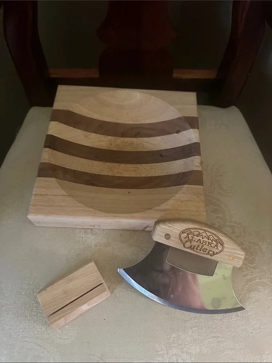Alaska Cutlery Alaskan birch Ulu knife and chopping bowl set, The Ulu Factory
