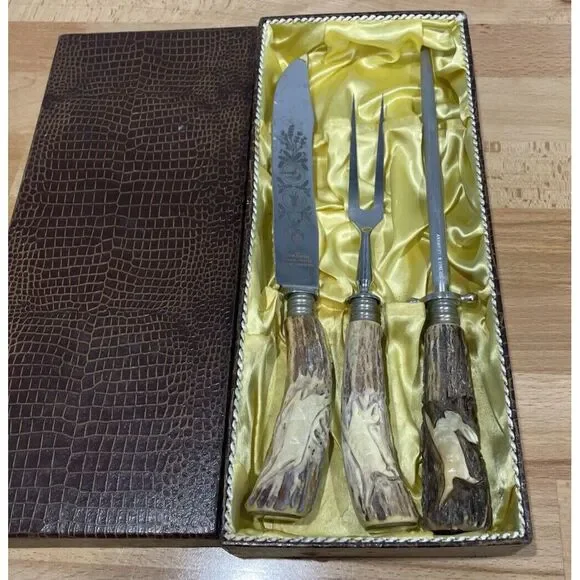 Klaus Tragbar SOLINGEN Staghorn‎ 3Pc Carving Set Knives