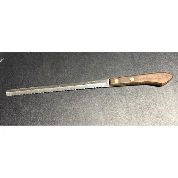 ONEIDA 135 Deluxe Stainless Serrated, Bread Knife, W/ Wood Handle, U.S.A.